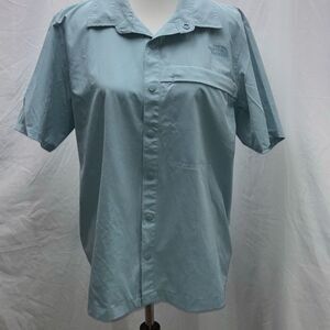 The North Face men snap front lightweight outdoor shirt Sz M blue hike camp fish